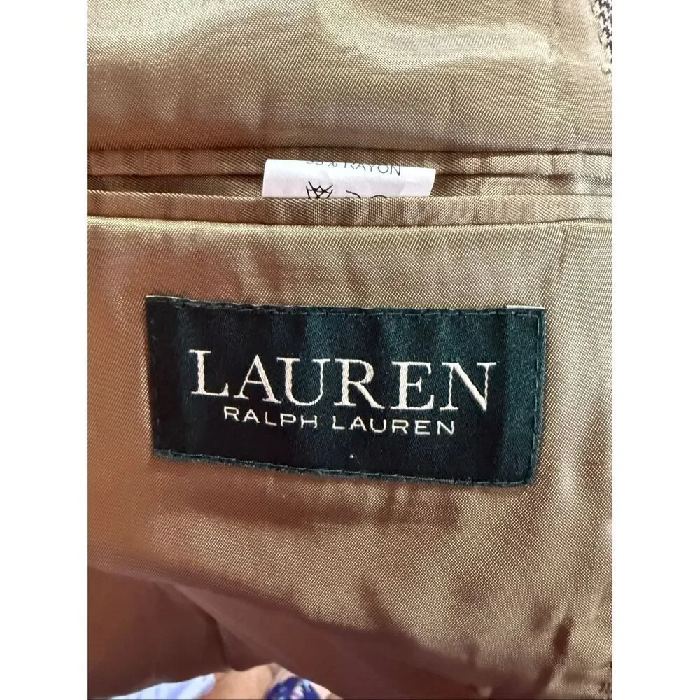 Ralph Lauren Blazer Sportscoat Brown Houndstooth Micro Plaid Academia Size 42R